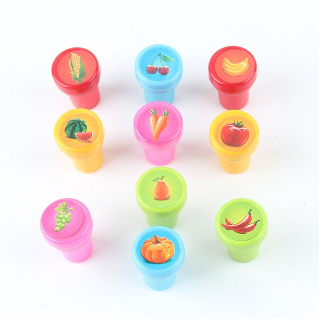 10pcs/Set Children Toy Stamps Cartoon Animals Fruits Kids Seal For Scrapbooking Stamper DIY Cartoon Stamper Toys - Ravji Store